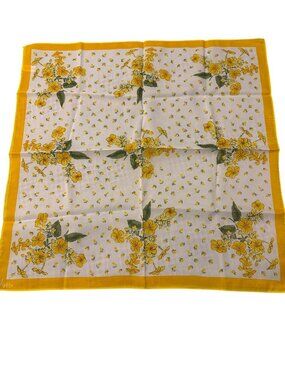 Vintage Vera Neumann Yellow Floral Print Scarf 1970s Polyester Rolled Hem Estate